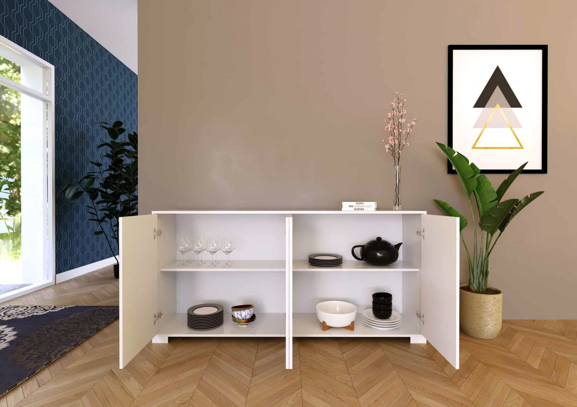 Madia 4 Ante 172x40x83 cm Lumina Bianco Lucido