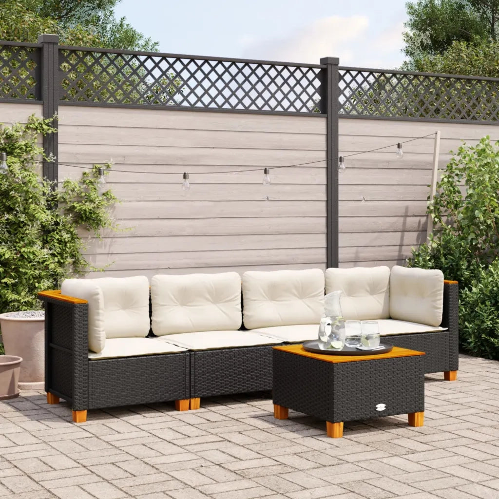 Set Divani da Giardino 5 pz | Set Salotto da Giardino con Cuscini in Polyrattan Nero