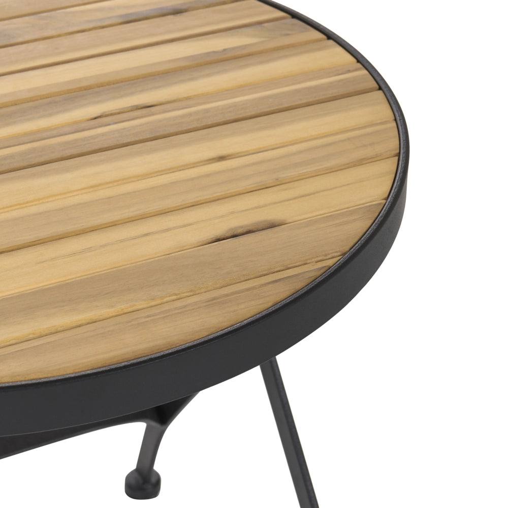 Tavolino da bistrot da giardino marrone chiaro in legno di acacia con struttura in acciaio rotondo relax patio