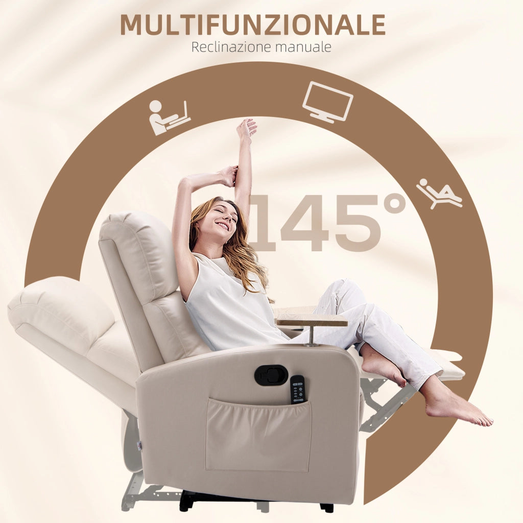 Poltrona Massaggiante Reclinabile con Poggiapiedi ¨C Zephmum ¨C Microfibra Beige 77x93x105 cm
