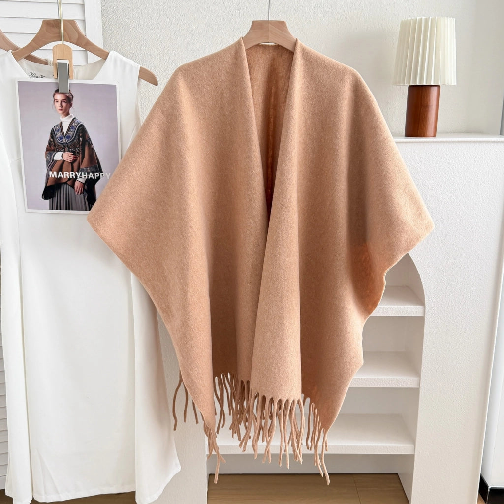Stylewave Nuova cappa in cashmere scuro con spacco, scialle caldo e reversibile per uomo e donna