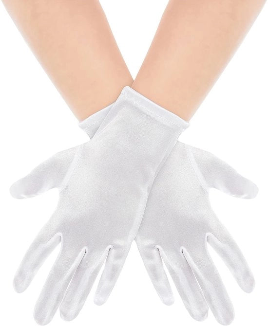 Manopole da cocktail in satin corto - Manopole da sposa - Manopole da festa - Manopole da donna - Bianche - Nylon satin di alta qualità - Manopole da festa
