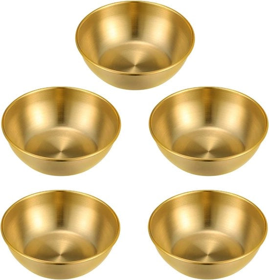 Set di 5 scodelle in acciaio inossidabile per servizio di snack, sazoni e dips, adatti per sushi, ketchup e finger food