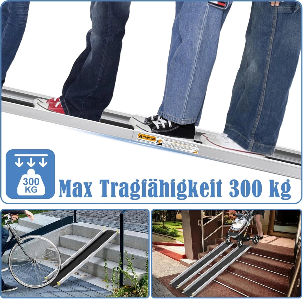 2X Rampa Telescopica per Sedie a Rotelle 107-183 cm in Alluminio, Rampa per Sedie a Rotelle, Capacità di Carico 300 kg, Rampa Telescopica, Rampa di Carico, Regolabile, Portatile per Sedie a