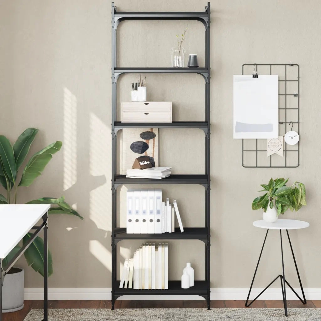 Libreria a 6 Ripiani Nera 60x30x188 cm in Legno Multistratocod mxl 108531