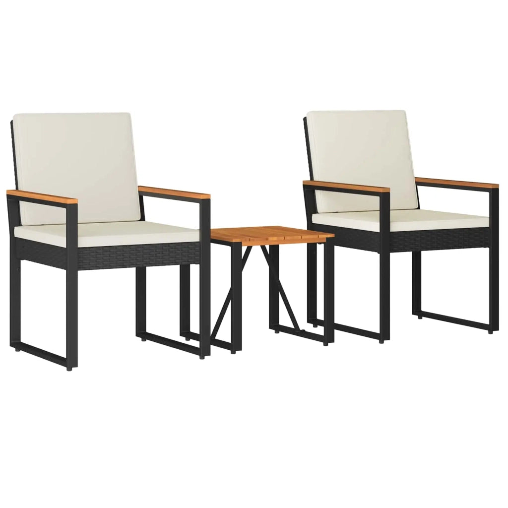 Set Mobili da Esterno 3 pcs Nero e Bianco Crema polyrattan