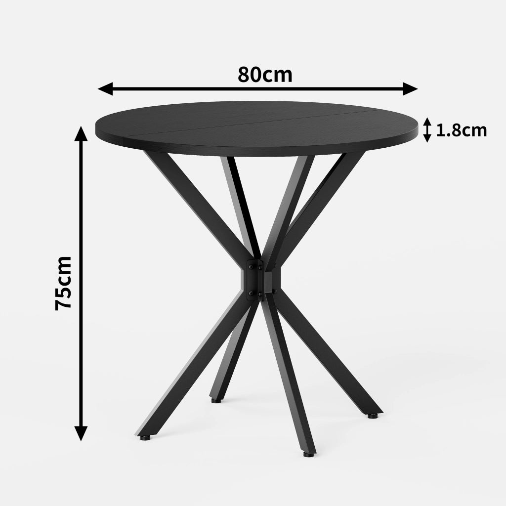 Tavolo da pranzo rotondo con gambe a X in ferro, piano nero, per cucina e home office, diametro 80 cm