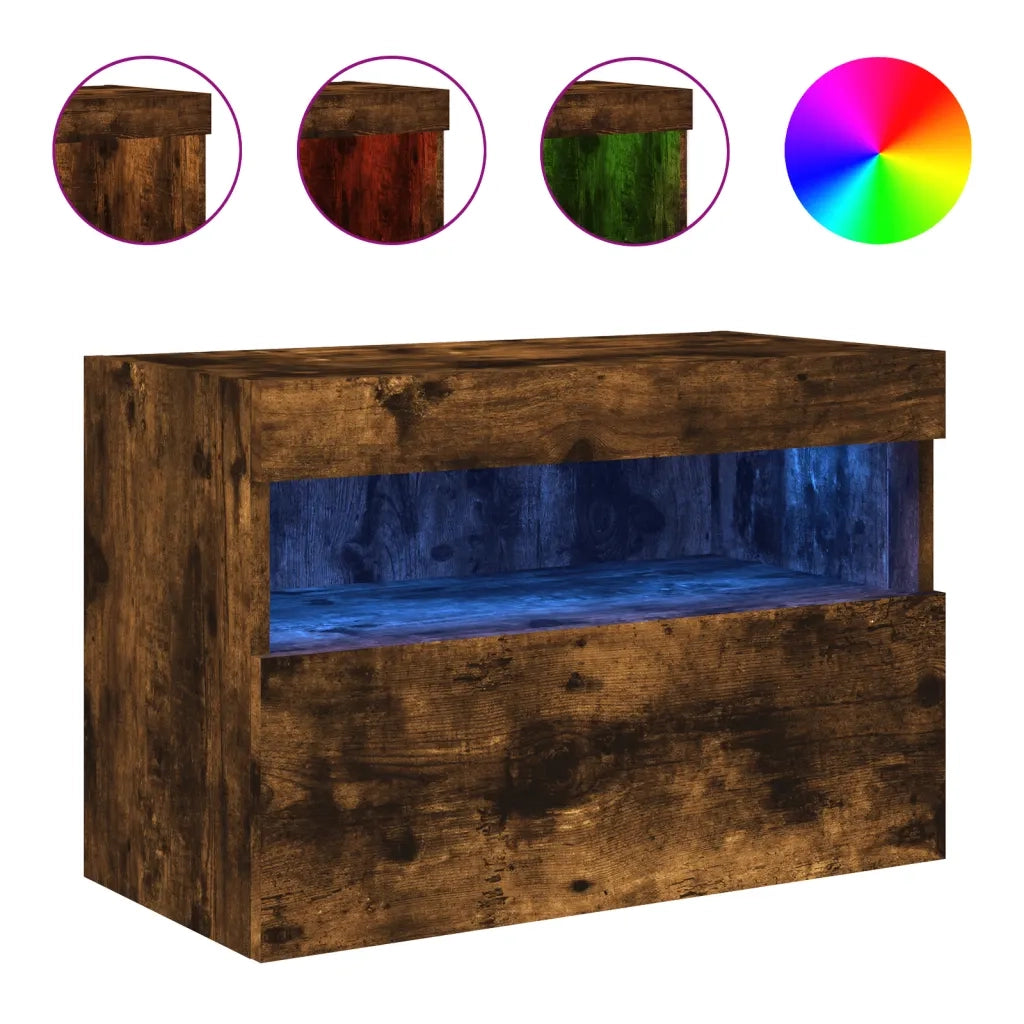 Mobile TV a Parete con Luci LED Rovere Fumo 60x30x40 cm 837191
