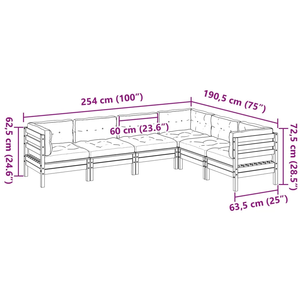 Set Divani Giardino 6pz con Cuscini Marrone Cera Massello Pino