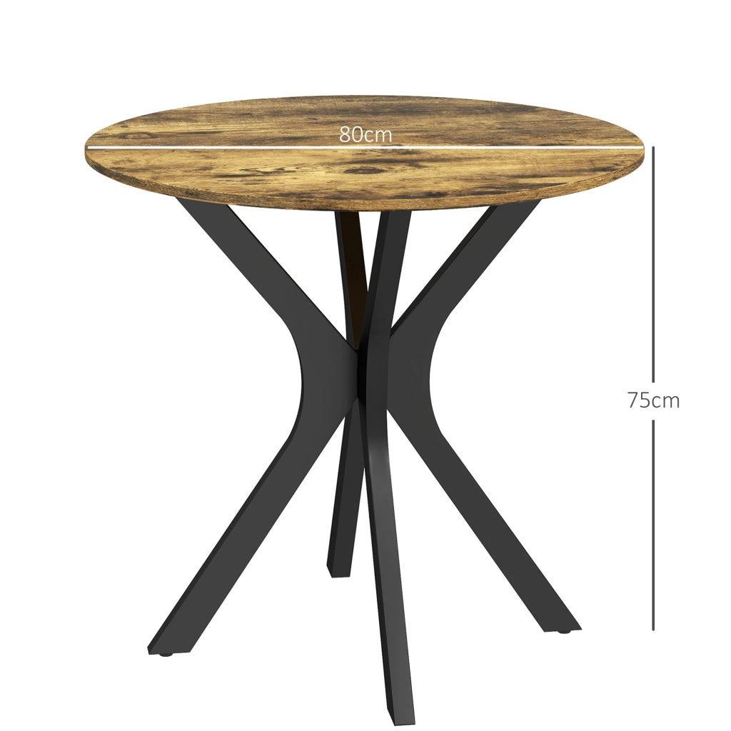 Tavolo da pranzo rotondo per 2 persone con base in acciaio, per cucina e sala da pranzo, in MDF, marrone, Ø 78 × 75 cm