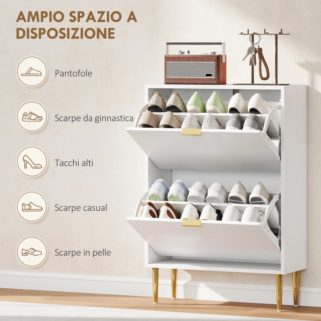 Scarpiera con Cassetti e Ripiani Regolabili ¨C zephmum ¨C Bianco 60x24x91.5 cm