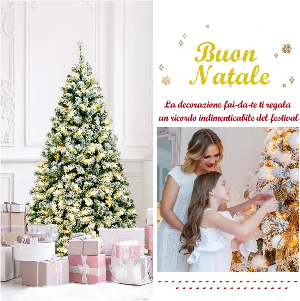 Albero di Natale Innevato 135/180/225 cm, Albero di Natale con 200/250/550 Luci LED Bianche Calde, 400/928/1346 Rami, Base in Metallo, Decorazione Natalizia per Casa e Negozio (225 cm)