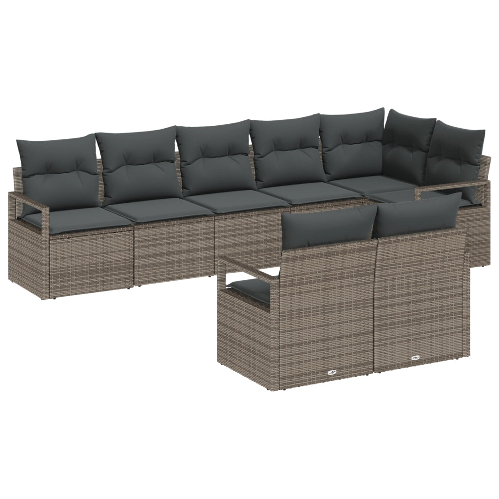 Set divani giardino  8 pezzi con cuscini grigio rattan sintetico