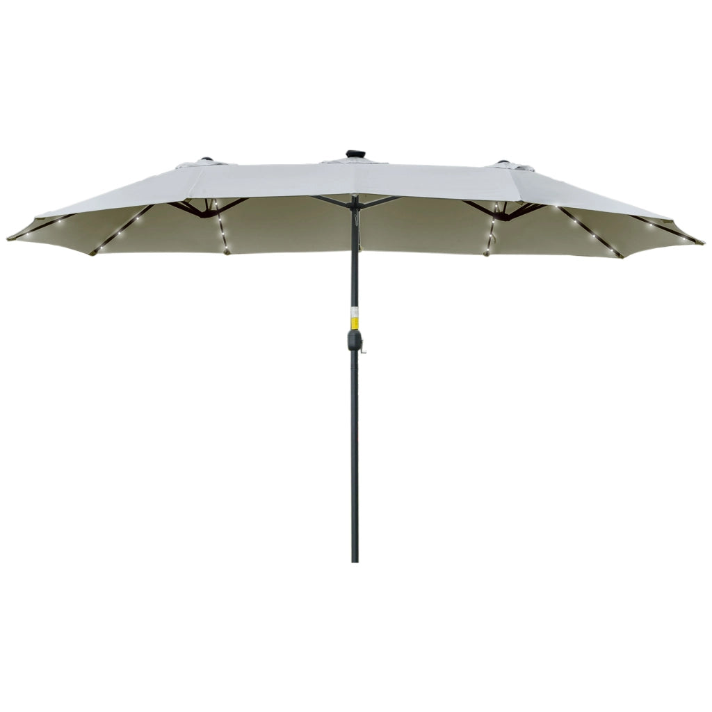 Ombrellone da Giardino Doppio 4.5m con 48 Luci LED e Manovella, Grigio Chiaro