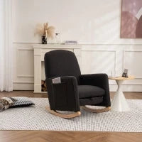 Sedia a dondolo con poggiapiedi e schienale alto, in tessuto Teddy, 67x96-127x96 cm, Grigio Scuro