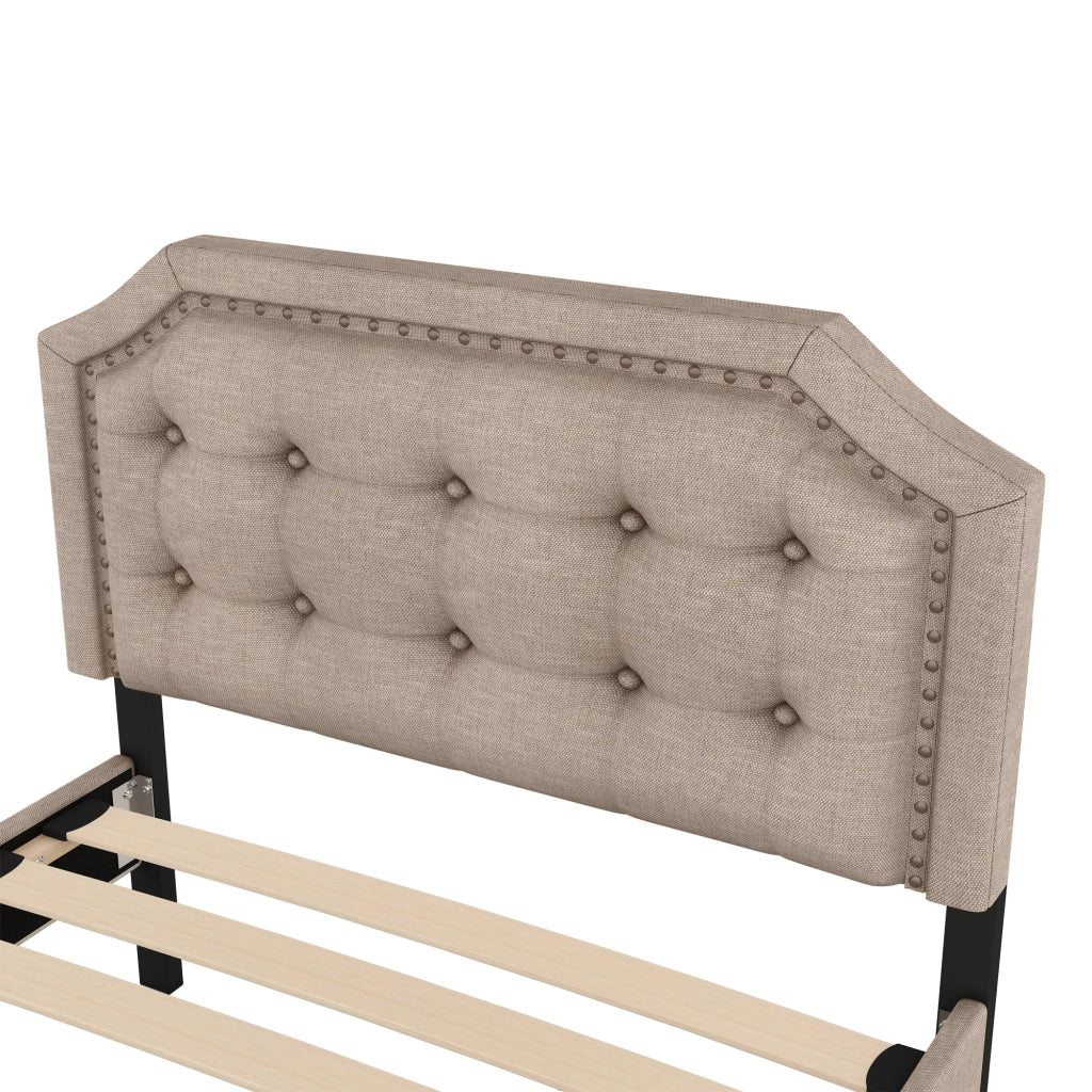 LETTO Imbottito 90x200 cm Beige Scuro con 2 Cassetti