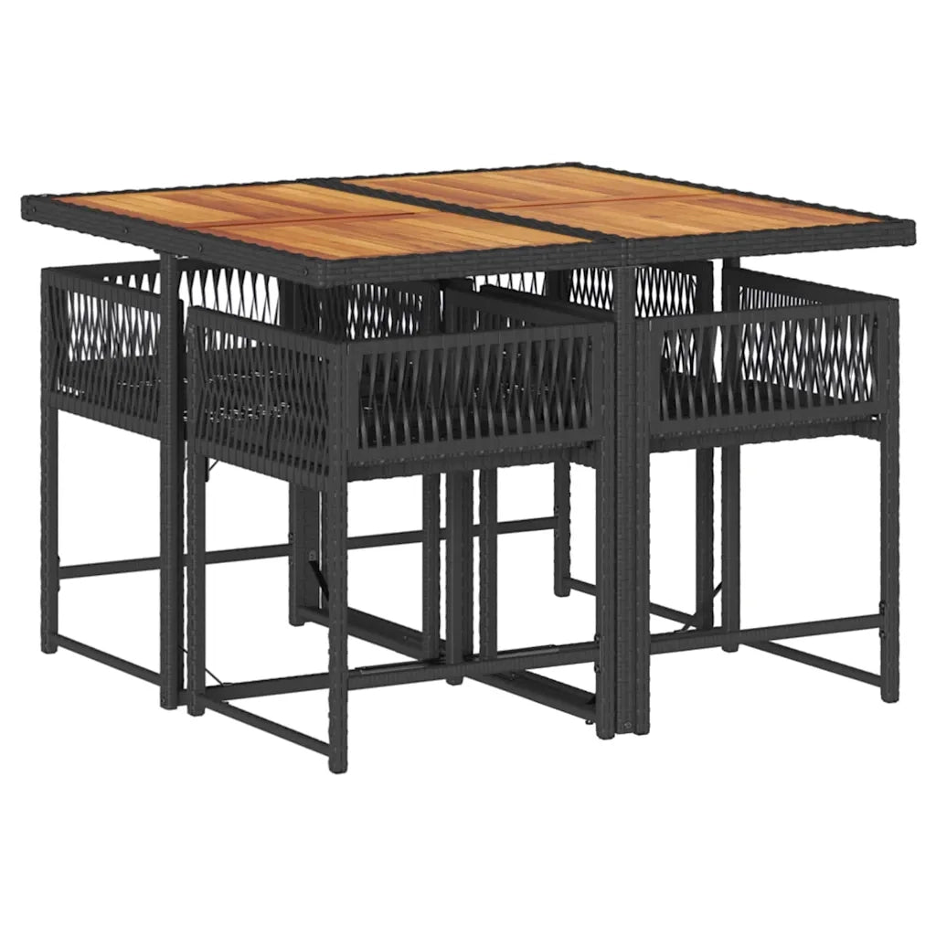 Set da Pranzo da Giardino 5 pz | Set Salotto da Giardino Nero con Cuscini in Polyrattan