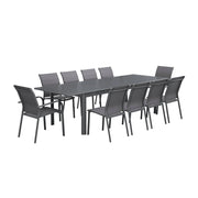 Set tavolo allungabile in alluminio con 10 sedie, antracite