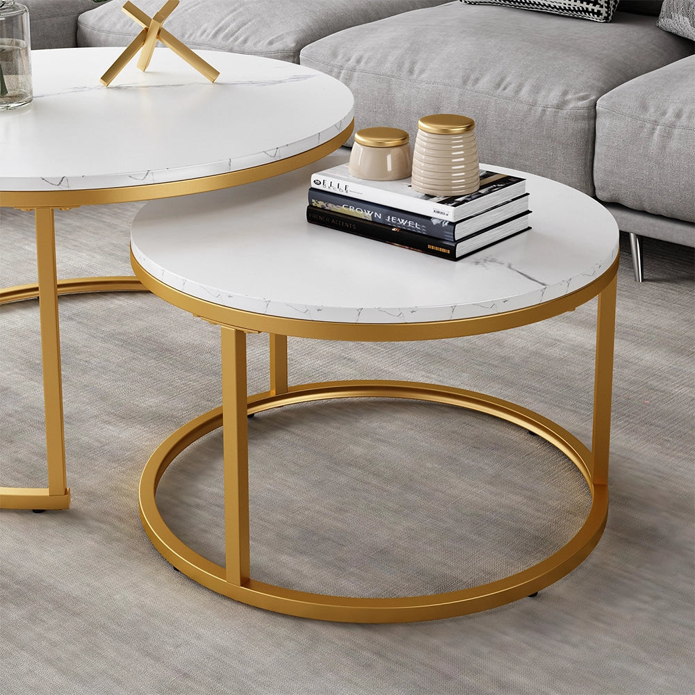 Vicco Tavolino da divano Bianco/Oro 77 x 40 cm 2 parti