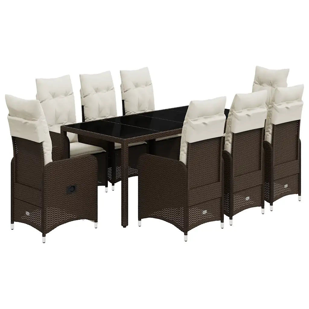 vidaXL Set Bistrò da Giardino 9 pz con Cuscini in Polyrattan Marrone