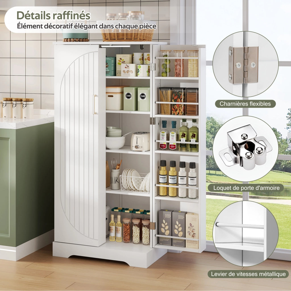 Credenza da cucina con 5 vani e luce LED - per cucina - in MDF - 60x35x128 cm - bianco