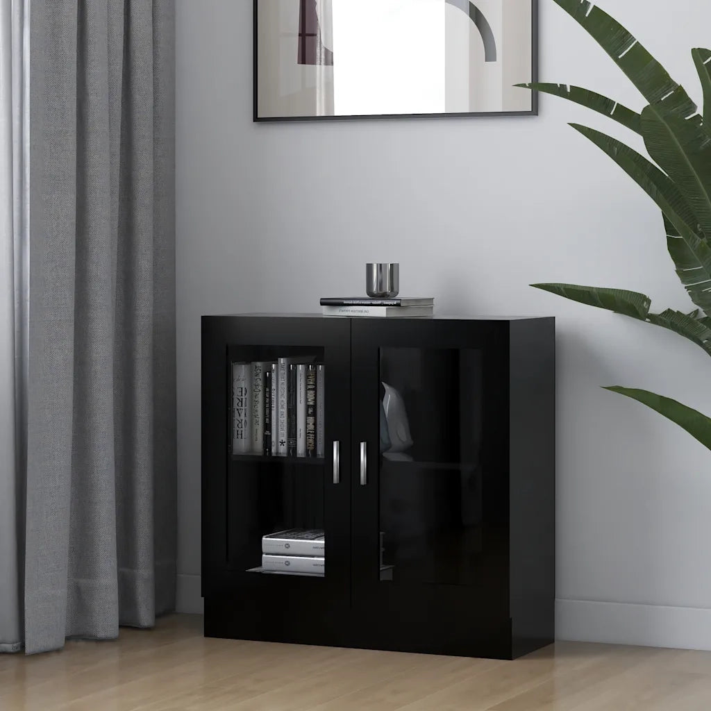 Armadietto con Vetrina Nero 82,5x30,5x80 cm Legno Multistrato 802742