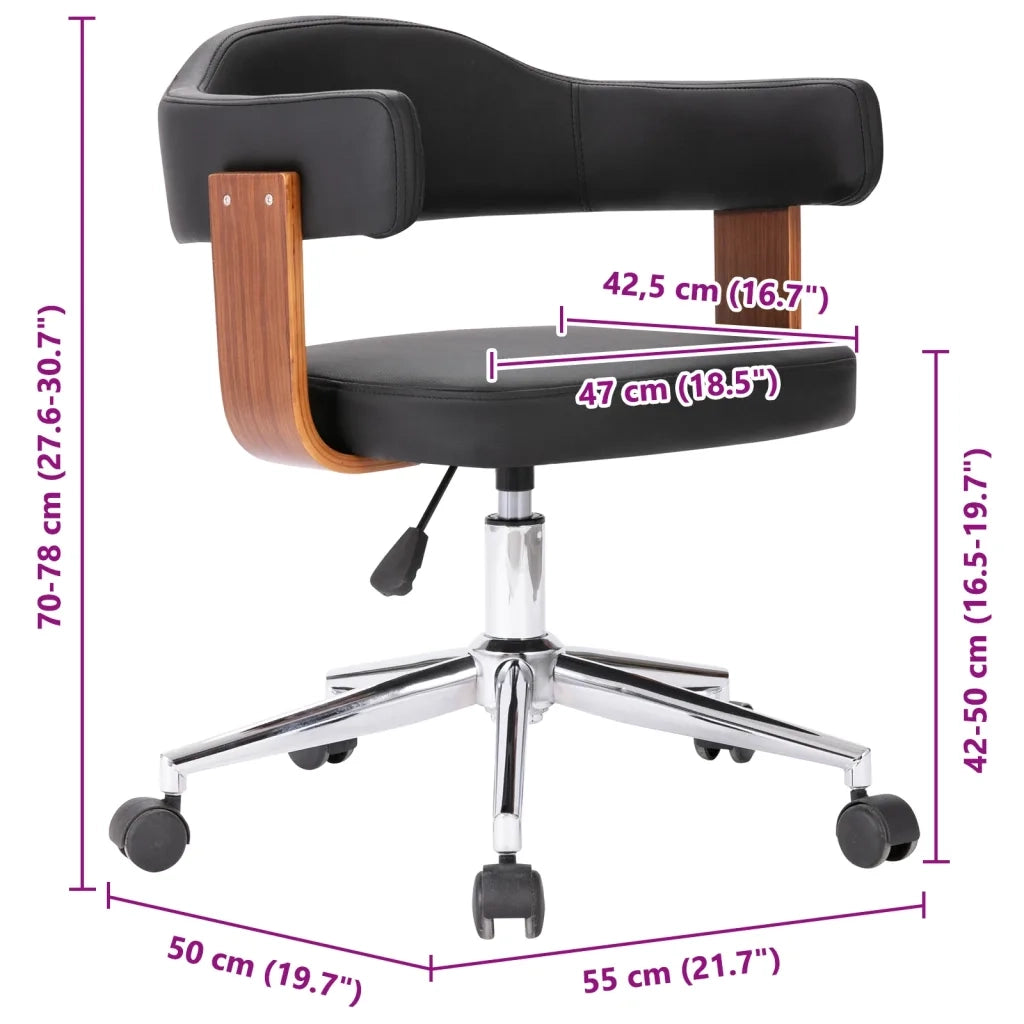 Sedia da Ufficio Girevole Nera in Legno Piegato e Similpelle cod mxl 17221