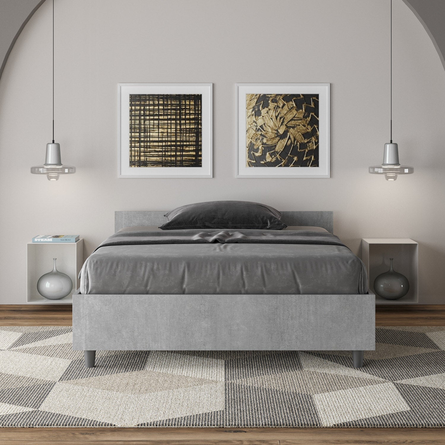 Letto 1 Piazza e Mezzo 120x190 cm con Rete Nuamo Cemento