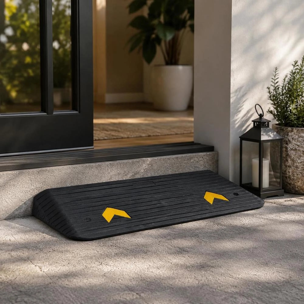 Solid Rubber Threshold Ramp, Door Threshold Ramp, 15-ton Load Capacity, Curb Ramp With Channel, 110x32x3.8cm, Wheelchair Ramp, Access Ramp, Rubber Ramp, Ideal For Uneven Ground And Curbs