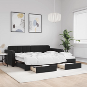 Divano Letto Estraibile con Cassetti-Sofa Letto-Daybed Nero 90x200 cm in Velluto 363150