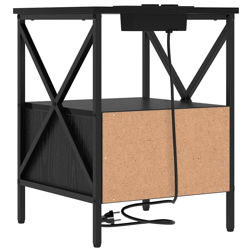 Comodino | Armadio da Notte | Mobiletto da notte con cassetto Rovere Nero 41,5 x 40,5 x 55 cm