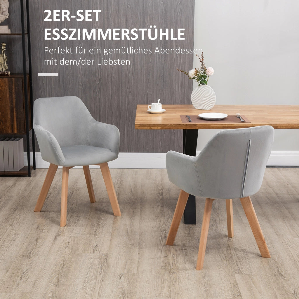 Sedie da pranzo set da 2 con braccioli e schienale ergonomico per cucina in poliestere grigio 54 × 57 × 80 cm