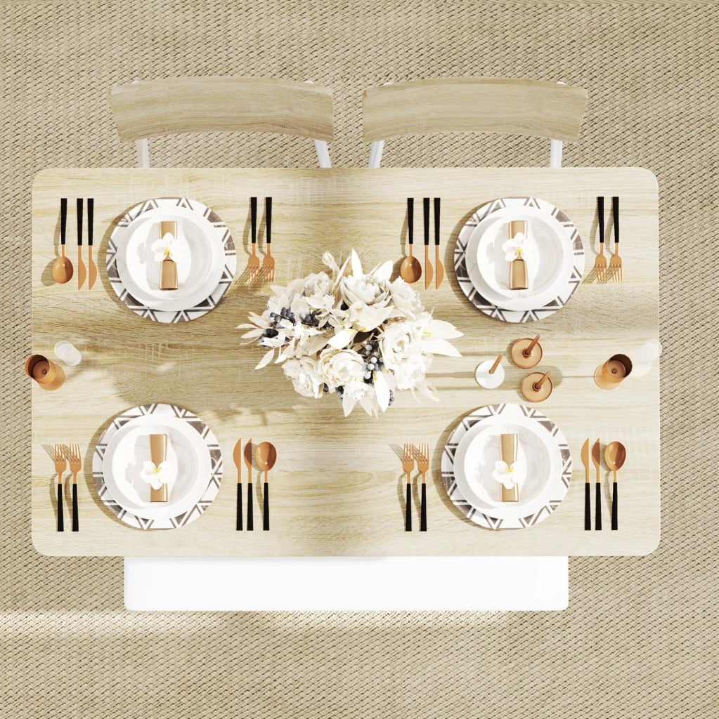 Set da pranzo con tavolo 110x70 cm; 2 sedie e panca salvaspazio in acciaio rovere