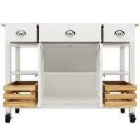 Isola da cucina moderna con lati pieghevoli, spazio di conservazione multifunzionale, 120×45×90 cm, Legno naturale e Bianco