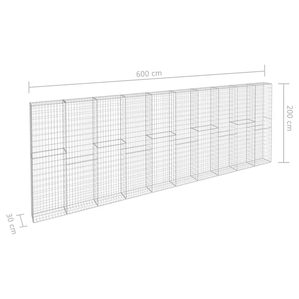 Gabbione con Copertura in Acciaio Zincato 600x30x200 cm 144915