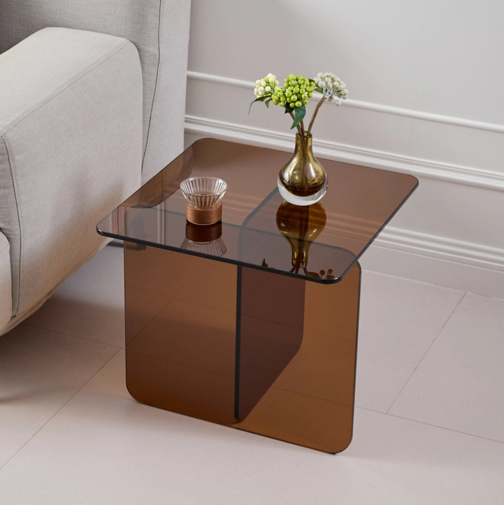 Tavolino laterale in vetro temperato marrone 45x45x51 cm