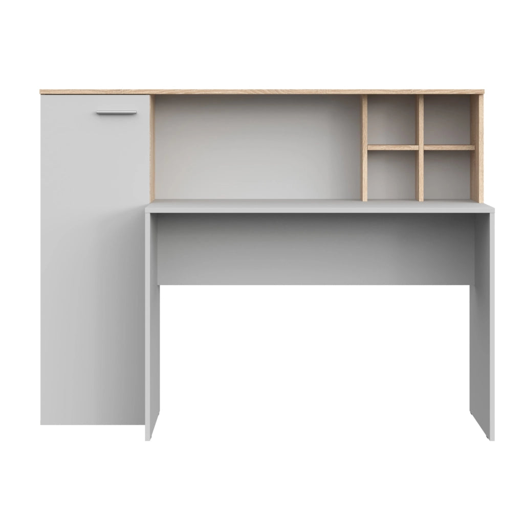 Scrivania FAUSKE - Spaziosa - Con Armadietto - Rovere Sonoma - Bianco - Larghezza 153 cm, Altezza 116 cm, Profondit? 54 cm