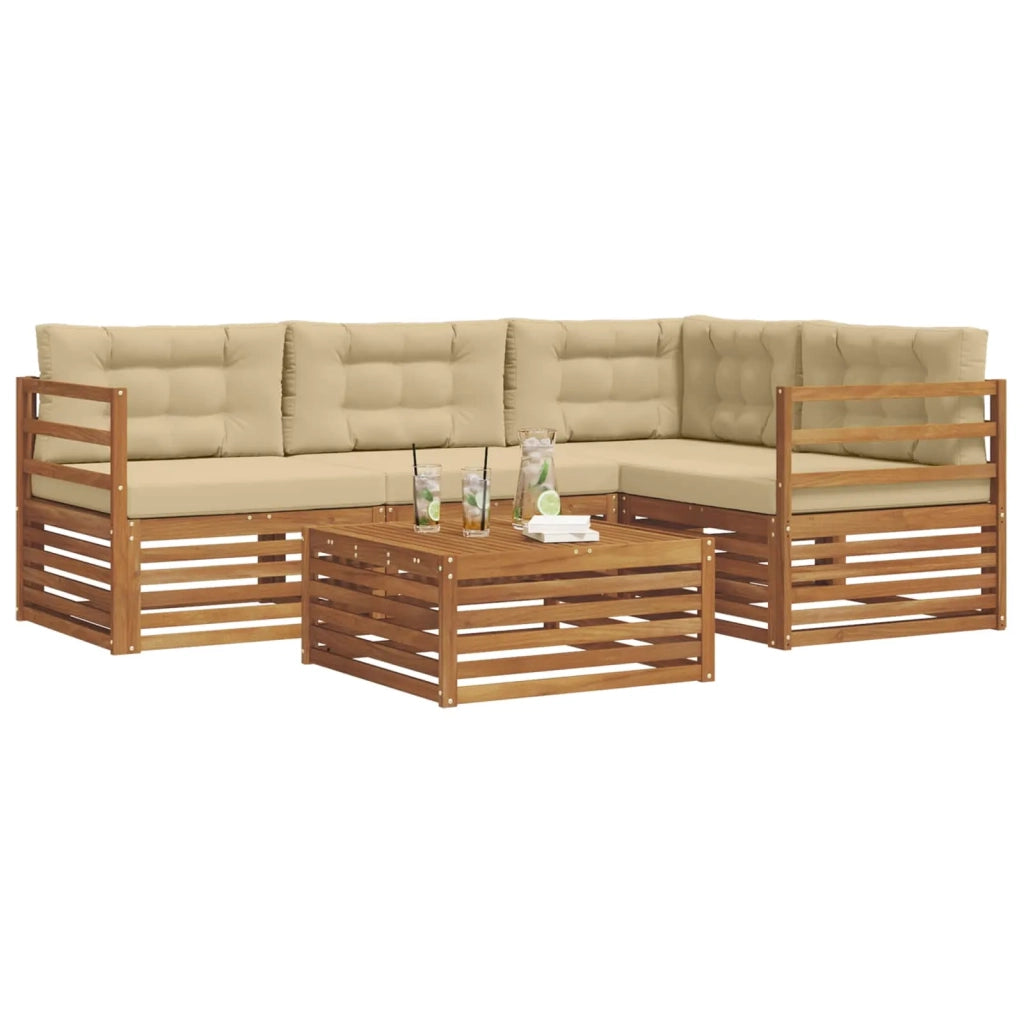 Set di divani da esterno con cuscino 5 pcs Naturale e Beige 3373403