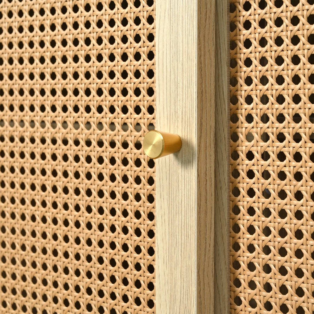 Credenza con Cassetti e Ante Scorrevoli in Rattan ¨C MINIMAL ¨C Rovere, 120x40x78