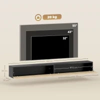 Mobile TV sospeso, per TV da 72", con 2 ante ribaltabili, 140 cm, Legno naturale e nero
