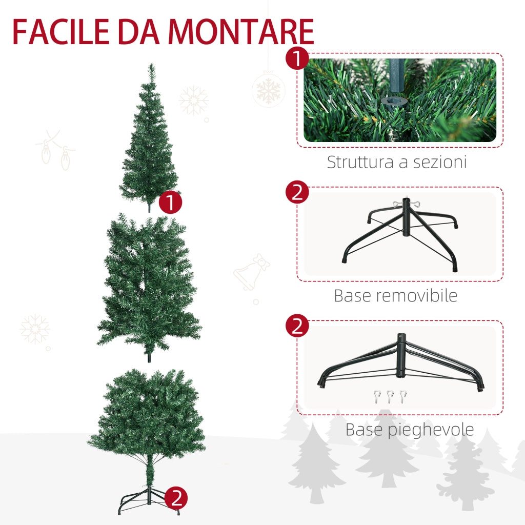 EasyComfort Albero di Natale Slim Artificiale 210 cm con Rami Realistici, Albero di Natale Alto e Stretto con Base Pieghevole, Verde