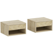 Set di 2 Comodini Sospesi Moderni 37x32x21 cm con Cassetto e Vano Aperto in Melamina Legno Naturale