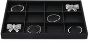Display per gioielli in pelle nera PU con 12 ripiani, organizzatore per accessori, orologi, orecchini e anelli