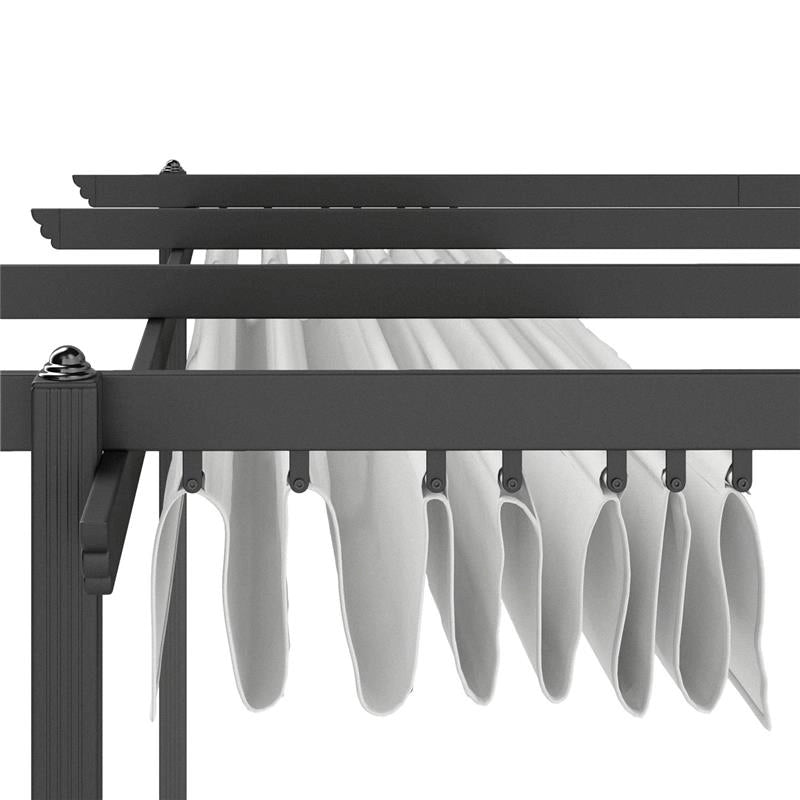 GAZEBO PERGOLA 4X4 M CON TETTUCCIO RETRATTILE, 8 VITI E 8 PICCHETTI IN ALLUMINIO, POLIESTERE E METALLO, BIANCO