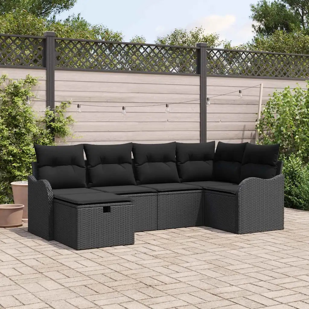 Set Divano da Giardino con cuscino 6 pcs Nero Poly Rattan