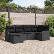 Set Divano da Giardino con cuscino 6 pcs Nero Poly Rattan