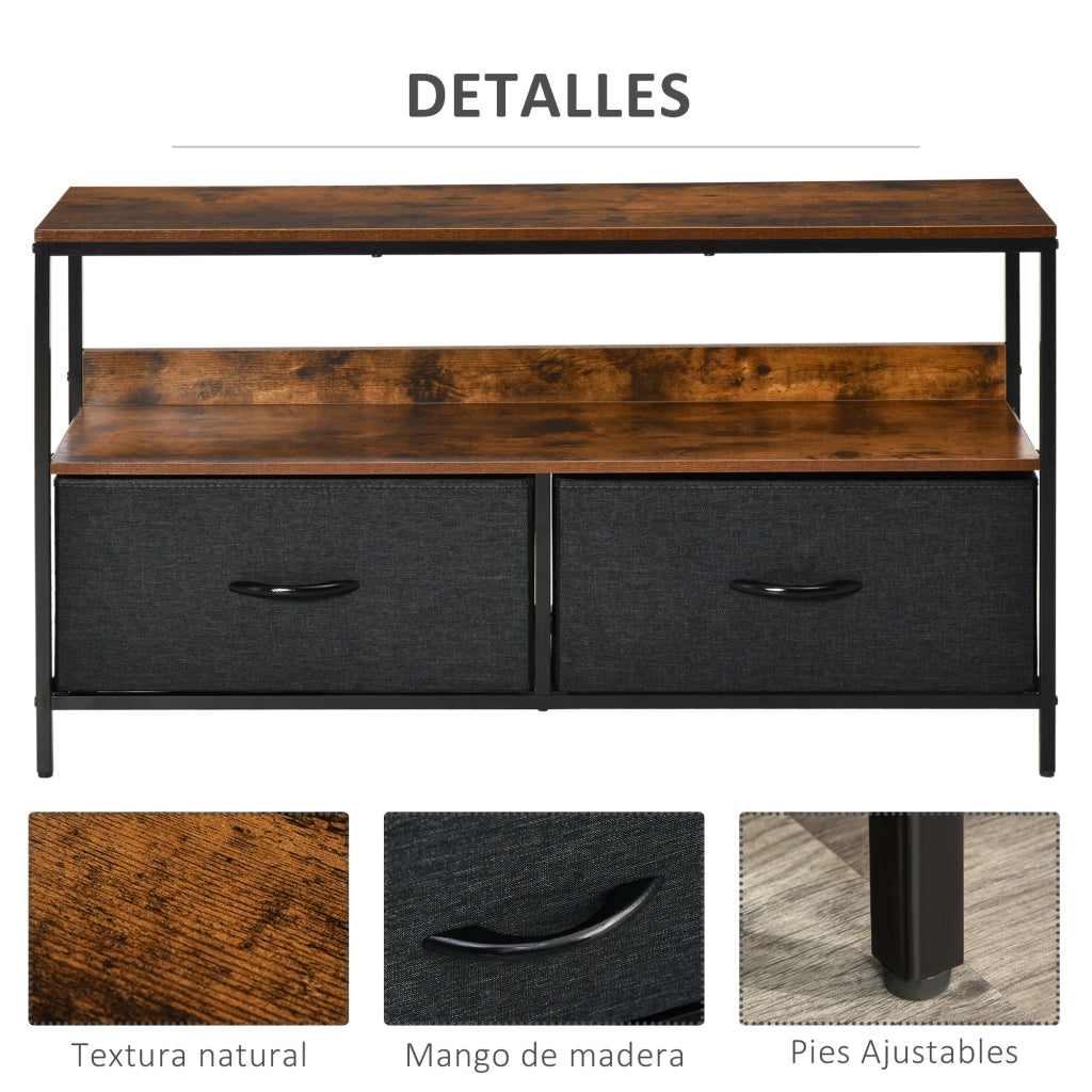 Mobile TV con ripiani e 2 cassetti ¨C zephmum ¨C marrone e nero 98x30x30 cm