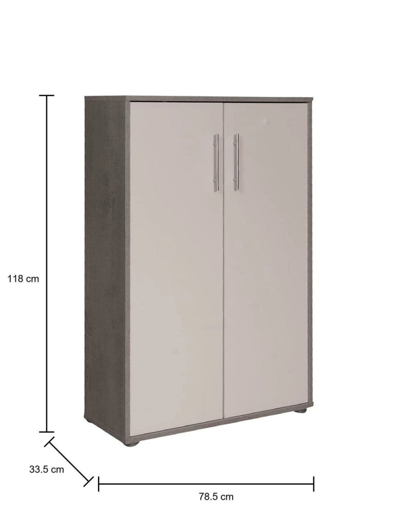 Armadio multiuso Angie, Mobile ausiliario con ripiani, Armadio lineare, Guardaroba Portascarpe, portaoggetti, Bianco e Cemento, cm 79x34h118