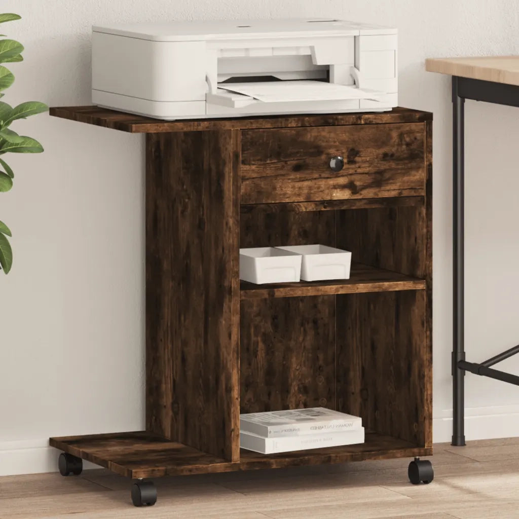 Supporto per Stampante con Ruote Rovere Fumo 60x40x68,5 cm 840643