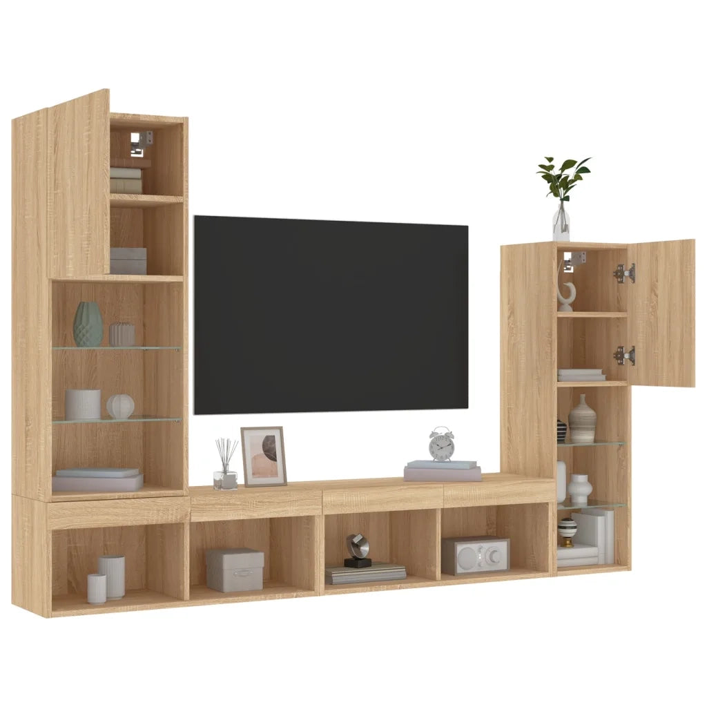 Mobili TV a Muro con LED 4pz Rovere Sonoma Legno Multistrato 3216656
